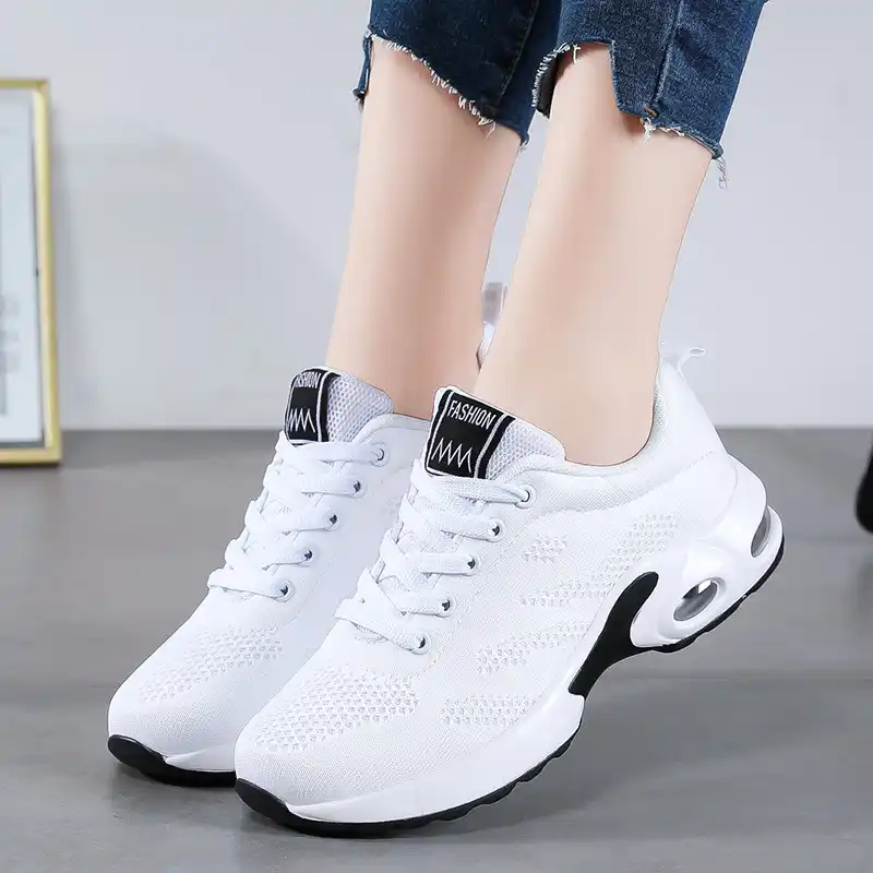 Womens Breathable Running Sneakers Ladies Running Shoes Lightweight Walking Sport Tennis Athletic Gym Shoes Casual Lace Up Trainers Air Cushion Black 6.5 US