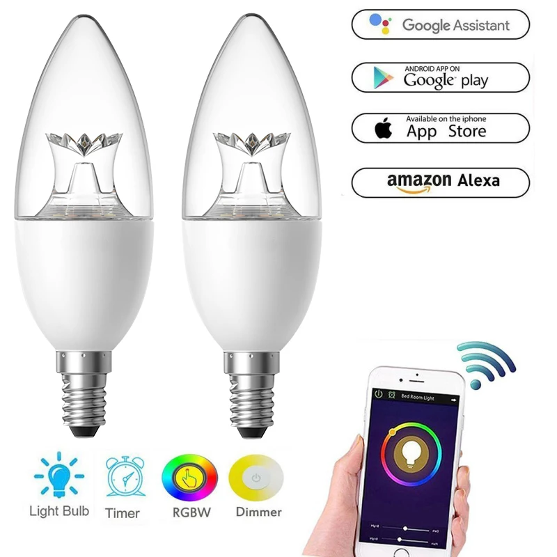 

WiFi Smart Light Bulb Intelligent Colorful LED Lamp 6W RGBW APP Remote Control Works with Alexa Google E27 E14 B22