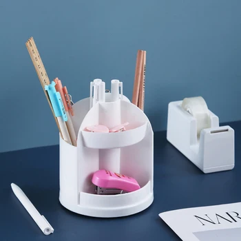 

Student Stationery Holder Pen Barrel Desktop Plastic Grid 360-degree Rotation Multi-function Small Storage Box Office Supplies