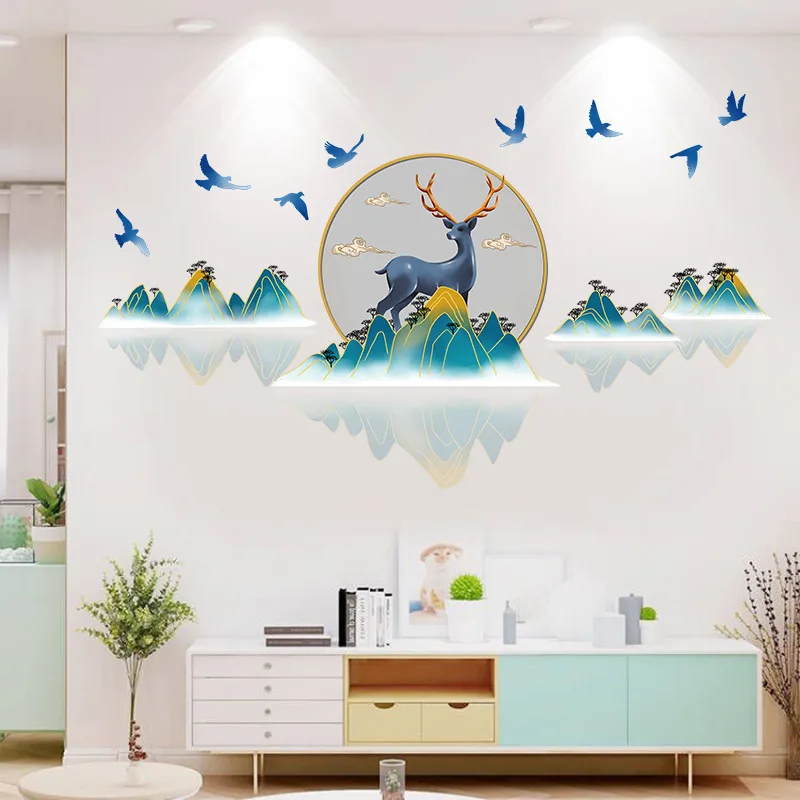 

2022 New Deer Wall Stickers Bedroom Living Room TV Wall Decoartion Self-adhesive Chinese Style Wallsticker Room Decor Aesthetic
