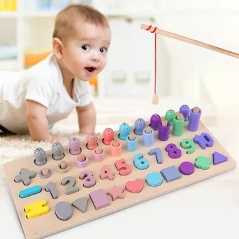 

Besegad Wooden Digital Counting Cognition Shapes Math Teaching Fishing Toy for Kids Children Boys Girls Early Educational Toys
