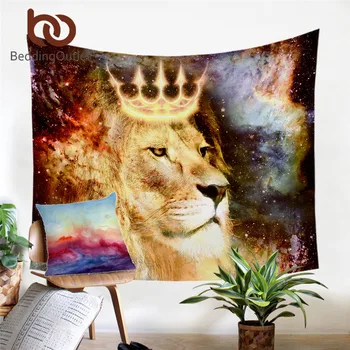 

BeddingOutlet Lion King Decorative Wall Hanging Universe Cosmic Wall Carpet Animal with Crown Wall Hanging 3d Print Tapisserie