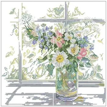 

Bottle flowers on the windowsill Counted Cross Stitch 11CT 14CT DIY Cross Stitch Kits Embroidery Needlework Sets home decor
