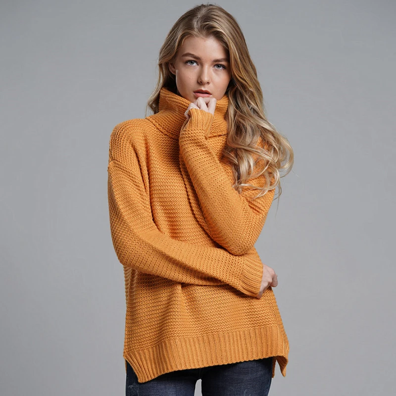Siskakia Women's Turtleneck Knitted Sweater Indie Folk Solid Long Sleeve Pullovers Side Split Casual Tops Fall Winter 2019 Green | Женская