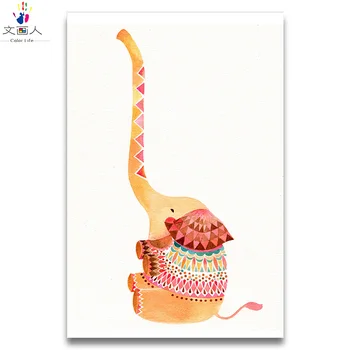 

Watercolor animal samll elephant digital painting coloring by numbers Children oil paint by numbers with package for hoom decor