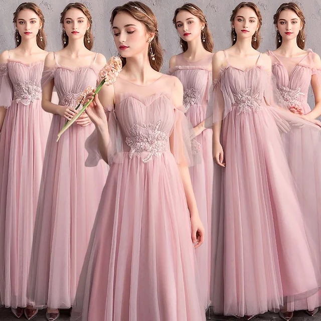 Vestidos dama de honor para mujer, vestidos de Gala para fiesta de boda, color rosa, rubor, largos, baratos, de gasa _ - AliExpress Mobile