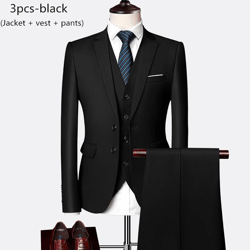 3pcs-black Пиджак+ брюки+ жилет) роскошный классический мужской повседневный деловой костюм, Свадебный Выпускной мужской смокинг, тонкий мужской костюм, одежда для джентльмена - Цвет: 3pcs-black