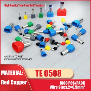 

1000pcs/pack TE0508 Terminales 2x22 AWG Dual Entry Wire Bootlace Ferrules For 2 X 0.5mm2 .8mm wire crimp terminal connector