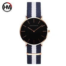 

Relogio Hannah Martin Luxury Brand DW Style Women Watch Japan Movement Rose Gold Waterproof Nylon Ladies Quartz Watch Black Dial
