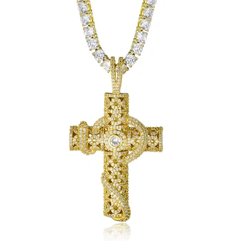 

HIP Hop Gold Color Bling Full AAA+ Cubic Zirconia Iced Out Cross Pendants & Necklaces for Men Jewelry