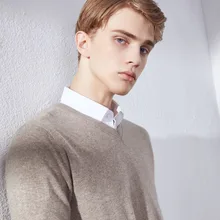 Осенне-зимний мужской свитер мужской v-образный вырез сплошной цвет повседневные мужские свитера Slim Fit бренд трикотажные пуловеры