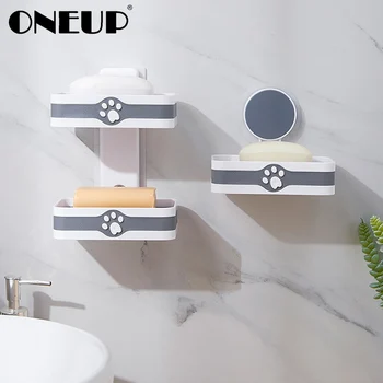 

ONEUP Soap Dish Punch Free Soap Holder Wall Mounted Soap Sponge Dish Non Slip Soap Holder Bathroom Gadgets Bathroom Accessories