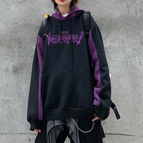 Пуловер с вышитыми буквами Neploe, свитер, плюс бархатный джемпер в стиле хип-хоп,, Осень-зима, контрастные цвета, толстовки Harajuku, 55606 - Цвет: purple