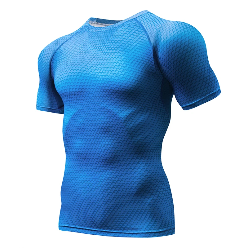 Быстросохнущие Компрессионные Мужские футболки для бега, бега, фитнеса, бодибилдинга, обтягивающие футболки для тенниса, футбола, тренажерного зала, спортивная одежда - Цвет: Photo color