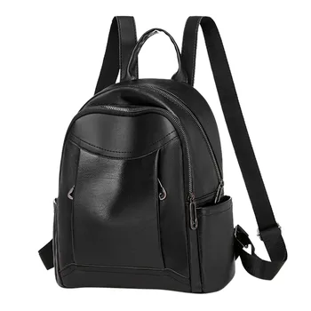 

Women Ladies Fashion Girls Headset Hole Patchwork Shoulder Black Anti-theft Backpack Bags Female Ladies School Backpack For Teen