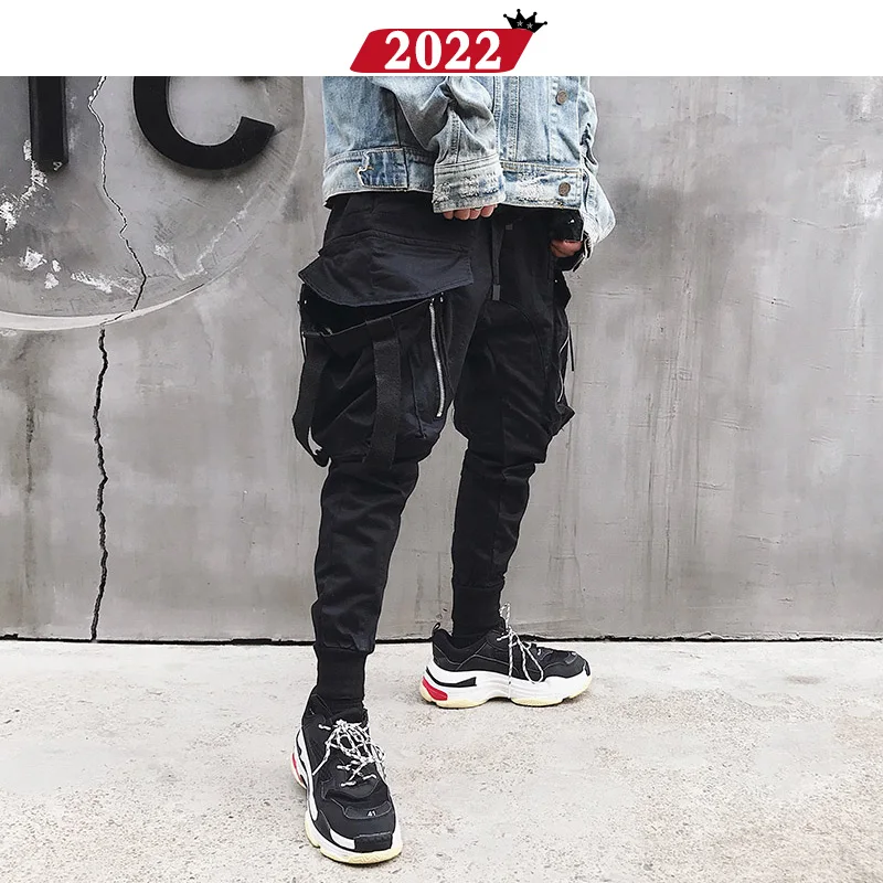 Мужские уличные брюки карго с большими карманами, мужские спортивные штаны в стиле хип-хоп, черные спортивные штаны, модные повседневные брюки