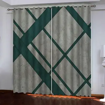 

grey geometric curtains Customized 3d curtains new window balcony thickened windshield blackout curtains