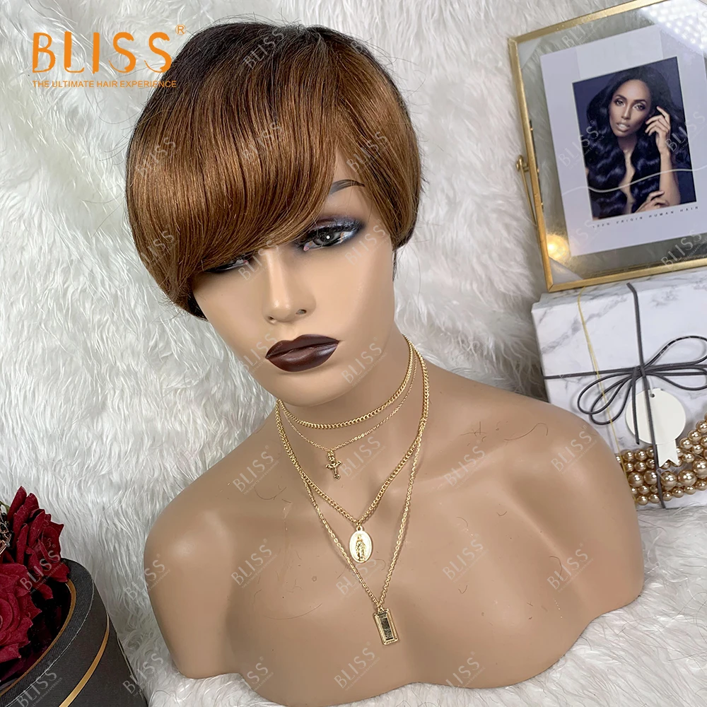 BLISS Ombre Короткие парики вырезанные вручную женские из человеческих волос