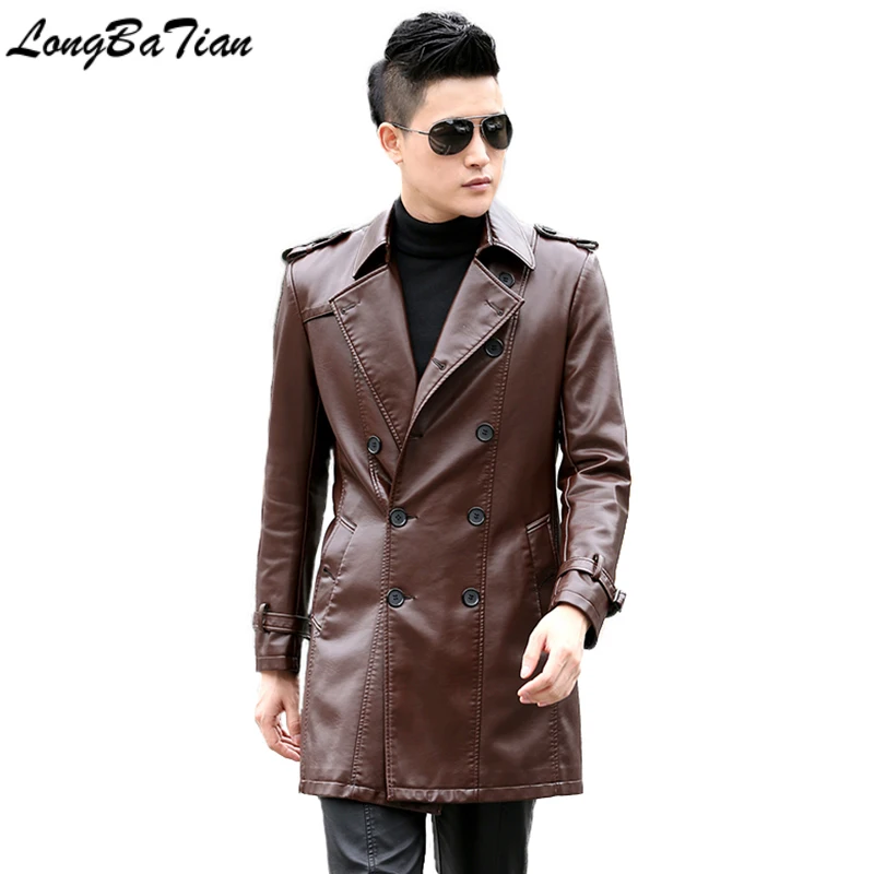 

Men's Trench Spring And Autumn Long Coat Outerwear Plus Size M-5XL Slim Fashion Leather Clothing Male
