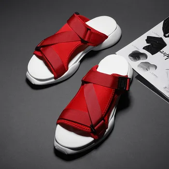 

Plus Size Summer Beach & Outdoor Sandals Soft Sole Adjustable Buckle Sports Sandals Men Non-slip Black And Red Male Casual shoes