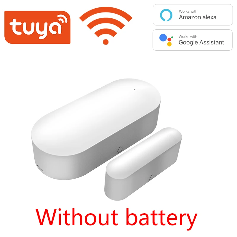 Tuya Door sensor with battery recharge port wireless Magnetic window detector Magnet switch open alarm smart life AlexaGoogle first alert smoke alarm ring compatible Alarms & Sensors