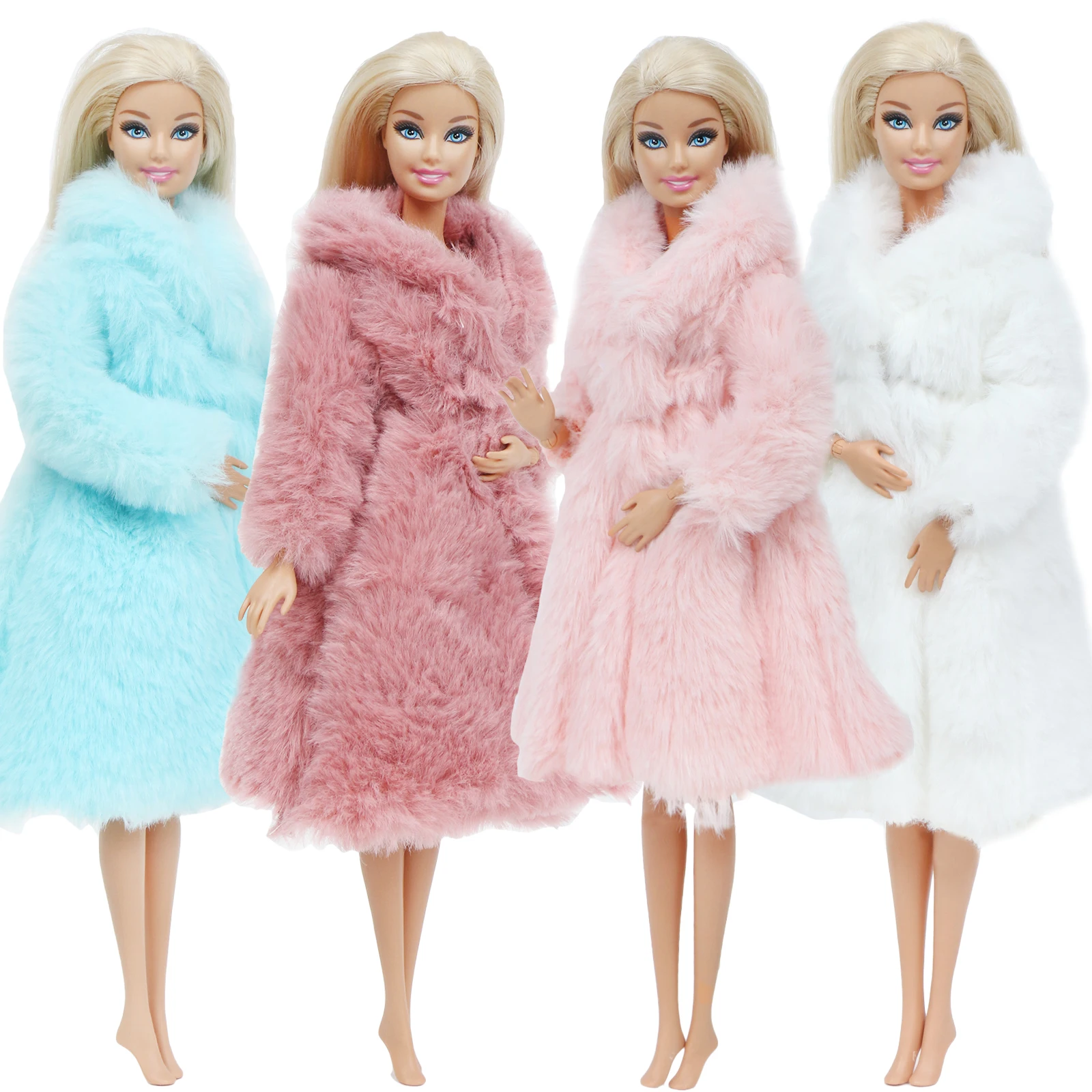1 набор разноцветных мягких меховых пальто с длинными рукавами Топы, платья Зимняя Теплая Повседневная одежда аксессуары, Одежда для куклы Барби, детские игрушки