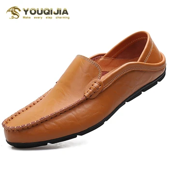 

Genuine Leather Men Shoes Luxury Brand Loafers 2018 Italian Designer Mens Shoes Casual Black Slip on Moccasins Big Size Rubber