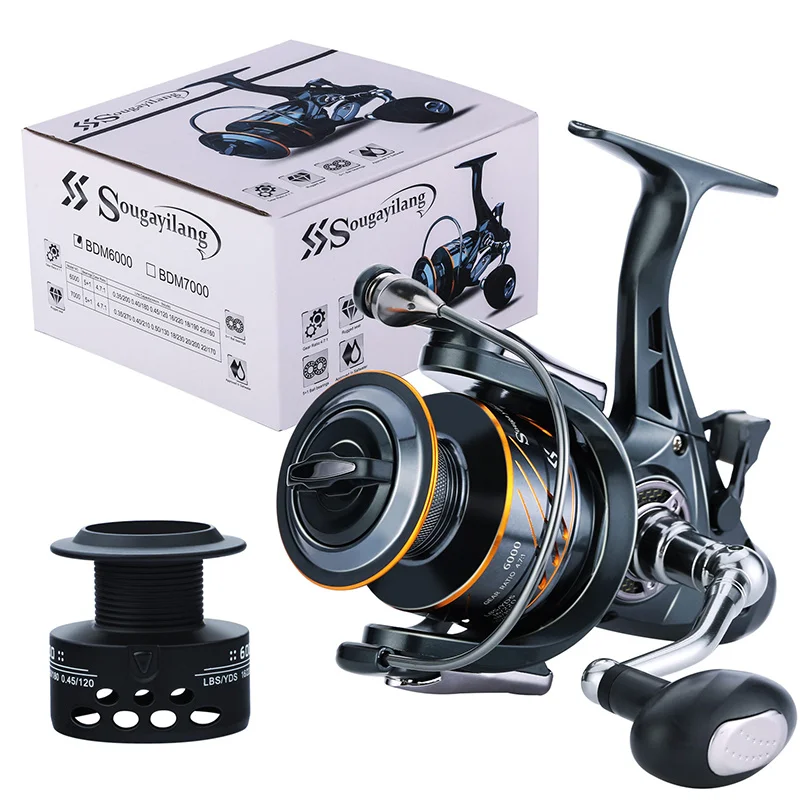 Sougayilang 5+1BB Fishing Reel 4000/6000 Series with Free Spool Spinning 10KG Carbon Fiber Drag Power Carp Tackles | Спорт и