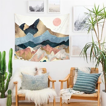 

Nordic Pink Mountain Tapestry Macrame Wall Hanging Abstract Hippie Boho Women Wall Carpet Cloth Psychedelic Tapestry World Map