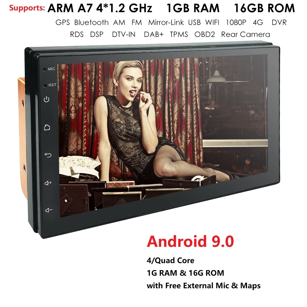 

7 Inch 2 Din Android 9.0 Universal Quad Cores Car Multimedia Player NO DVD USB DVR OBD2 Wifi OBD2 DTV-IN SWC With NissanCable