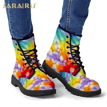 

Sarairis New Design 2020 Lace-Up Graffiti Low Heels Comfy Booties Woman Shoes Shoelace Mix Color INS Fashion Ankle Boots Ladies