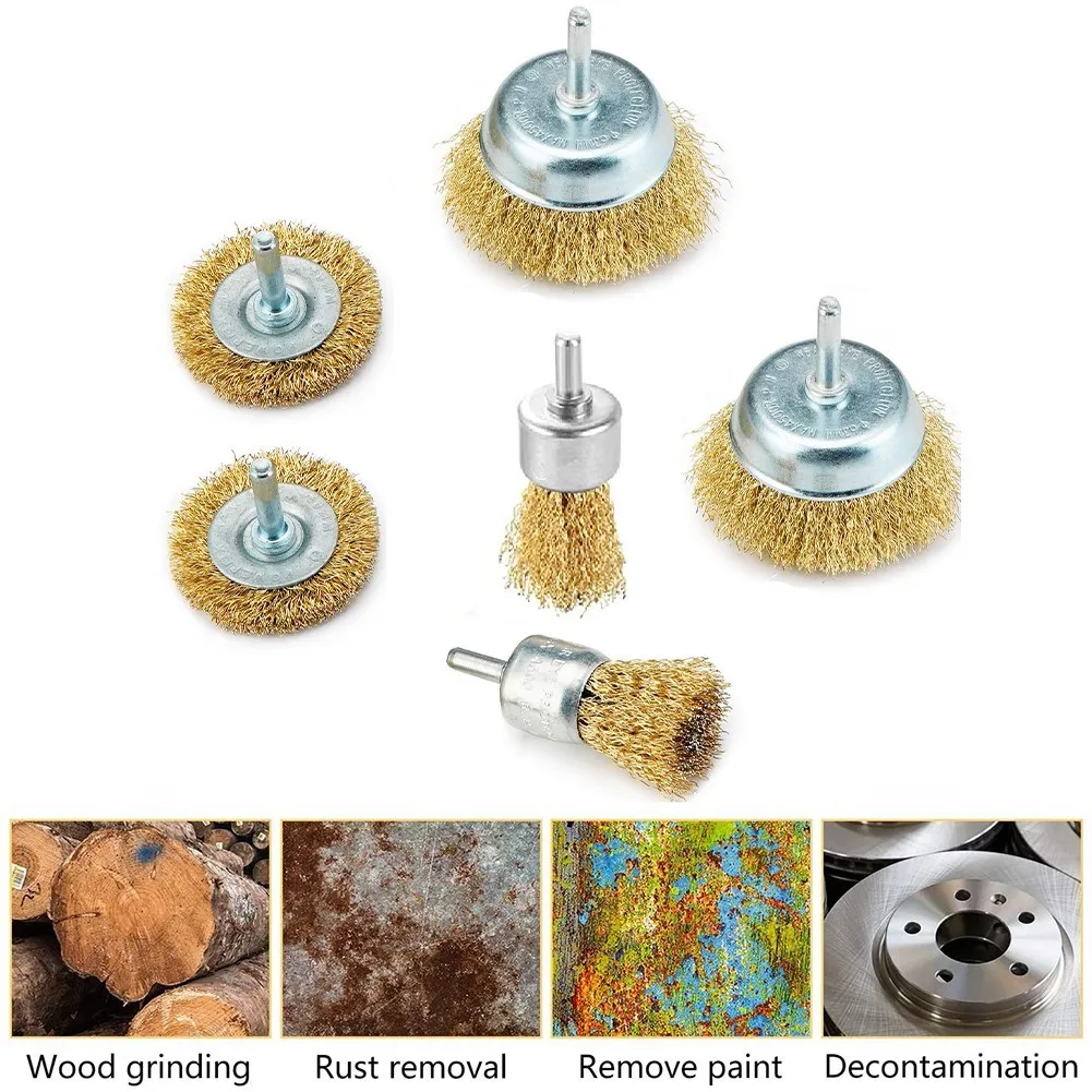 6 Pcs Crimped Wire Wheel Cup Brush Set Universal Tools Set Power Drill Rust Removal Stripping And Abrasive Polishing Brushes