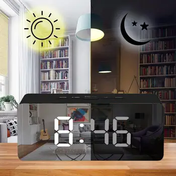 

Rectangle LED Mirror Alarm Clock Large Screen Time Temperature Digital Display Electronic Table Clock Home Decoration