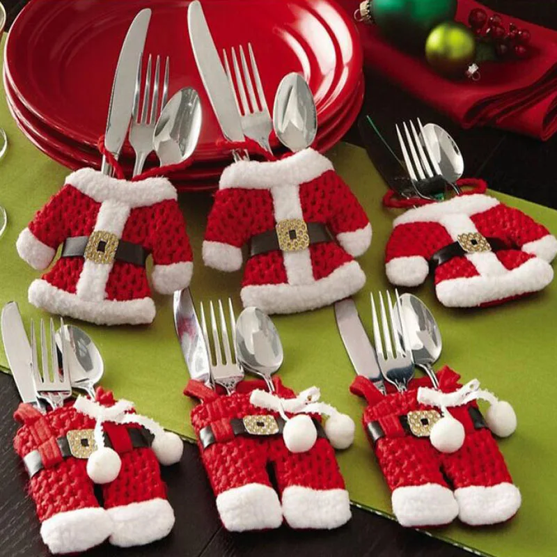 6pcs Christmas Table Decor Silverware Cutlery Tableware Holder Pocket Santa Suit Gift 2020 New Year Bag | Дом и сад