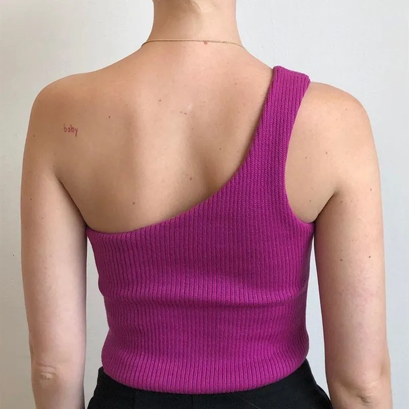 One Shoulder Sexy Sleeveless Crop Top Women Summer Bustier Tank Top Streetwear Femme Camisole Short Vest