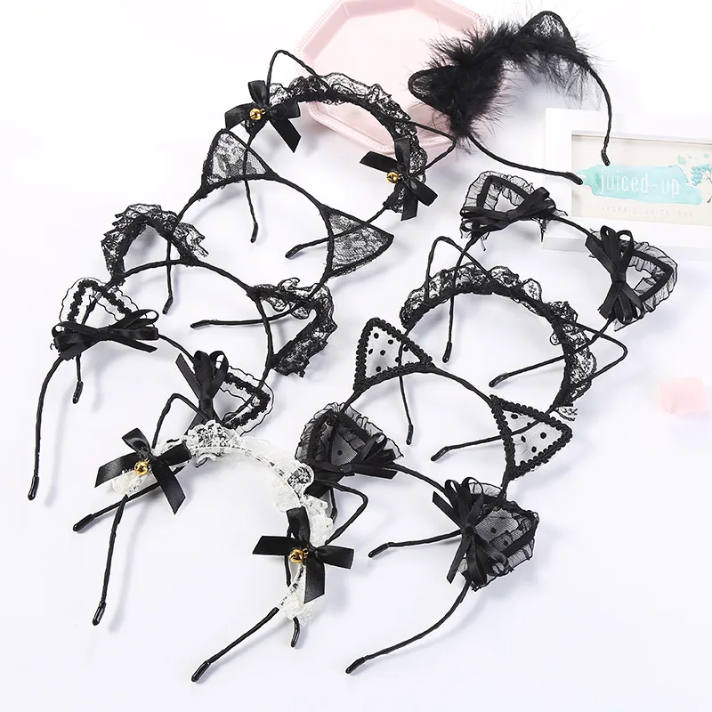 

10 Models Sexy Beautiful Masquerade Halloween Cat Ears Cosplay Cat Ear Anime Party Costume Accessories Bow Tie Bell Headwear