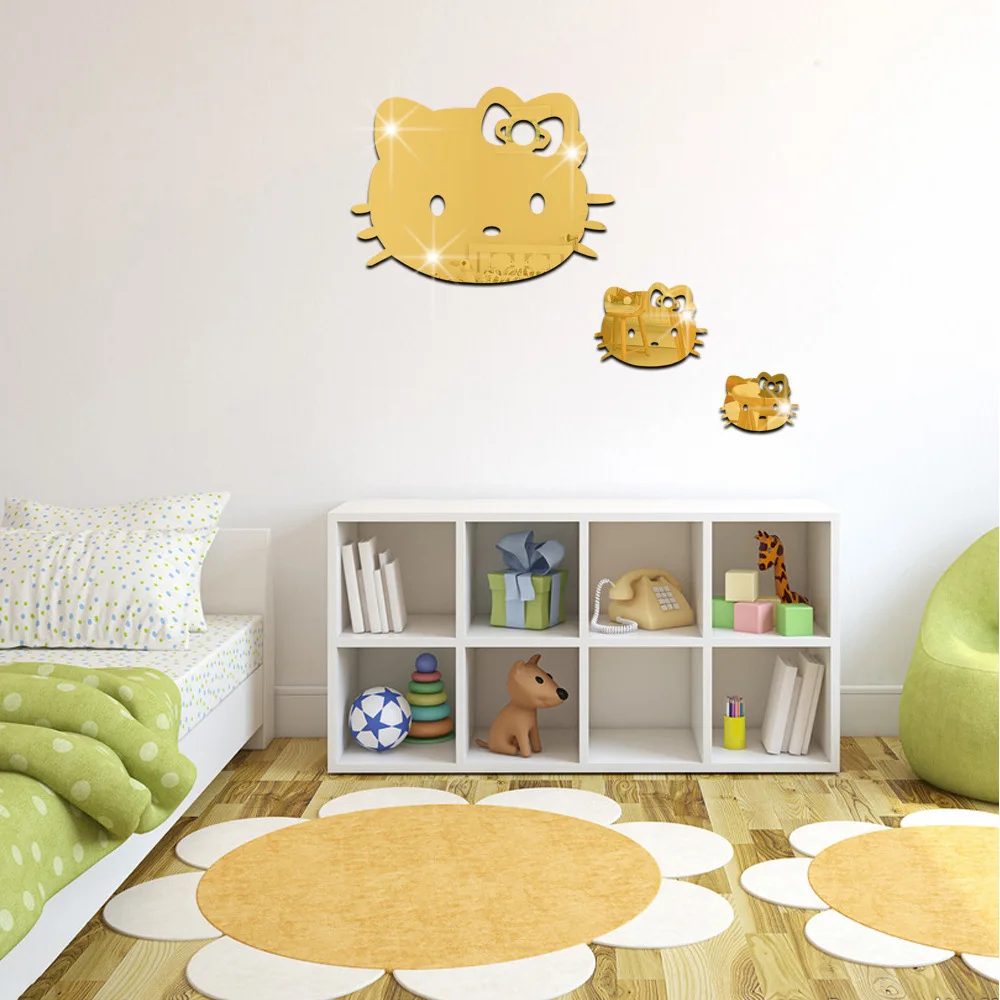 JM173hello Kitty Трехмерные настенные наклейки для детской комнаты украшения мультфильм котенок зеркало стикер s экологически чистый мат