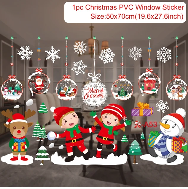 Christmas Window Stickers Merry Christmas Decorations For Home Christmas Wall Sticker Kids Room Wall Decals New Year Stickers 24