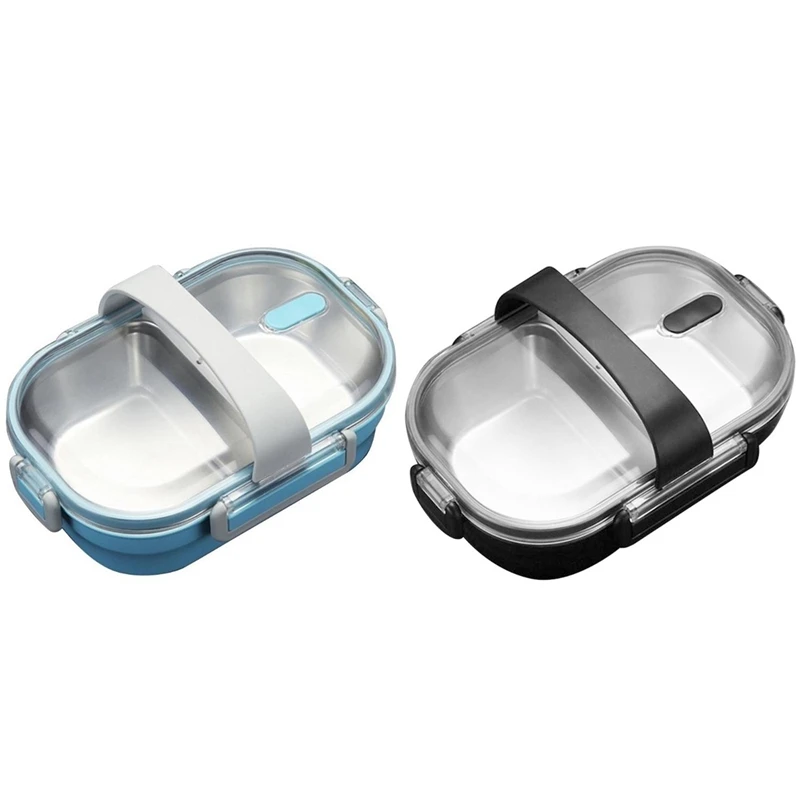 

2Pcs Japanese Portable Lunch Box for Kids School Stainless Steel Bento Box Kitchen Leak-Proof Food Container Food Box-Black & Bl