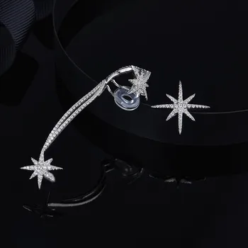 

925 Sterling silver irregular geometric crystal Snowflake Earring sparkling Stars Stud earrings Asymmetric Silver Jewelry