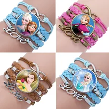 

Disney Cartoon Frozen 2 Elsa Anna Beauty and the beast Princess styles children cartoon bracelet Girl Gift Decor Birthday Female