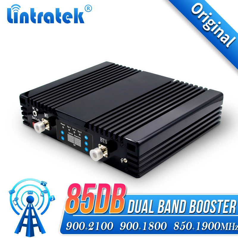 85db 신호 부스터 듀얼 밴드 증폭기 CDMA Lintratek 2W 850 900 1800 2100 GSM 증폭기 모바일 DCS WCDMA 2G 3G 4G LTE 중계기