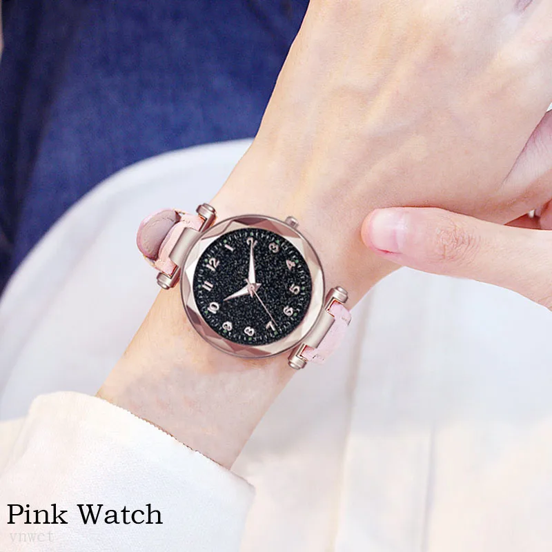 Pink watch Модные женские часы,, звездное небо, часы с циферблатом, роскошный женский браслет, женские часы, кварцевые наручные часы, Relogios Feminino - Цвет: Pink watch