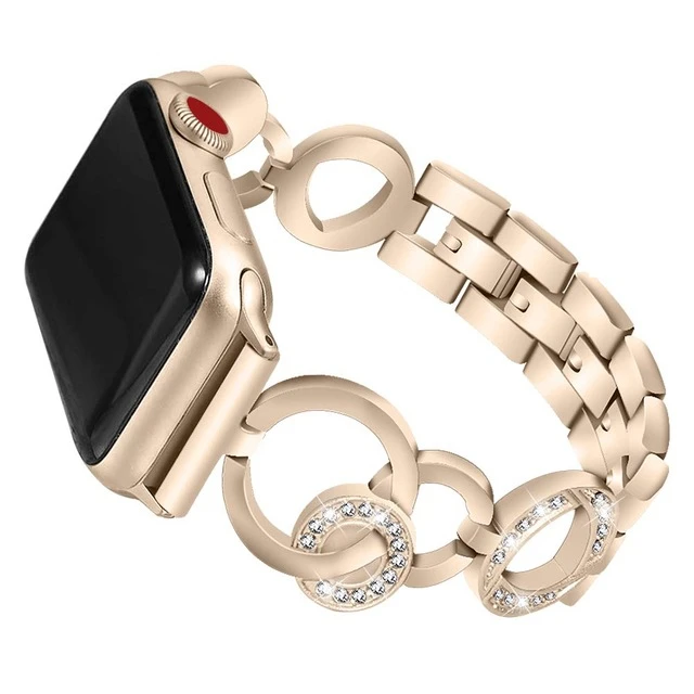 Ремешок из нержавеющей стали для Apple Watch 38 мм 42 мм 40 мм 44 мм бриллиантовый ремешок розового золота для женщин сменный ремешок для iwatch 5 4 3 2 - Цвет ремешка: retro-gold