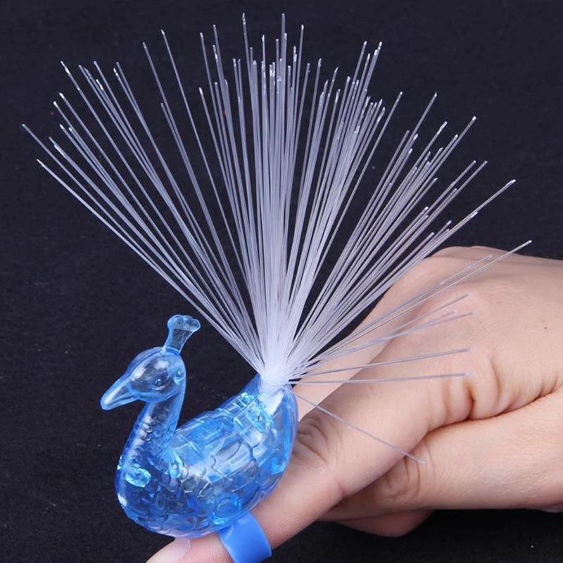 New Novelty LED Flash peacock finger lights kids luminous colour rings children's gift toys Halloween Party toy