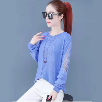 

2020 Spring Knitted Women Pullovers Sweaters Fashion Long Sleeve O-Neck Knitting Pull Jumper Female Casual Femme Thin Tops