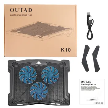 

OUTAD Portable Ultra-thin Long Life Angle Adjustment High Airflow LED Light USB Powered 3 Fan Chill Mat Laptop Cooling Pad