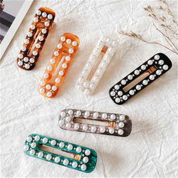 

Acetate Japanese Geometric Hair Accessories Cute BB Clip Square Hollow Hair Clip Pearl Clip Wild Duckbill Clip