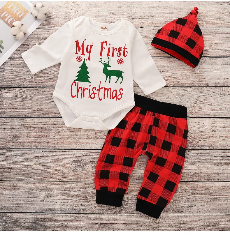 Одежда для новорожденных с надписью «My First christmas»; Детские боди+ шапочка+ штаны; хлопковое нижнее белье с длинными рукавами; комбинезон; комплект одежды для младенцев