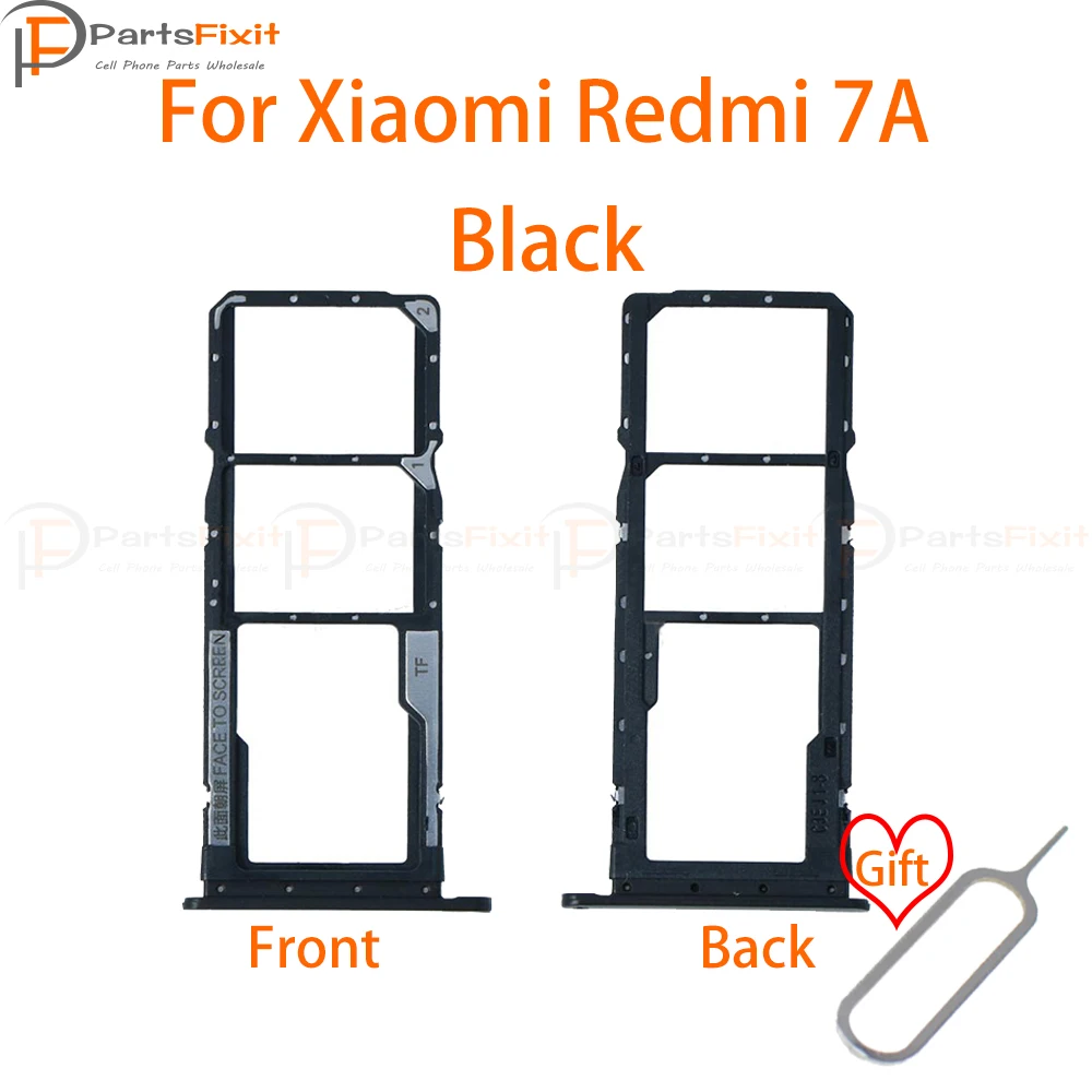 Black Лоток для sim-карт для Redmi7A, слот для sim-карты, держатель для карт, слот для карт, адаптер для Redmi 7A, запасные части с бесплатной булавкой для извлечения - Цвет: Black
